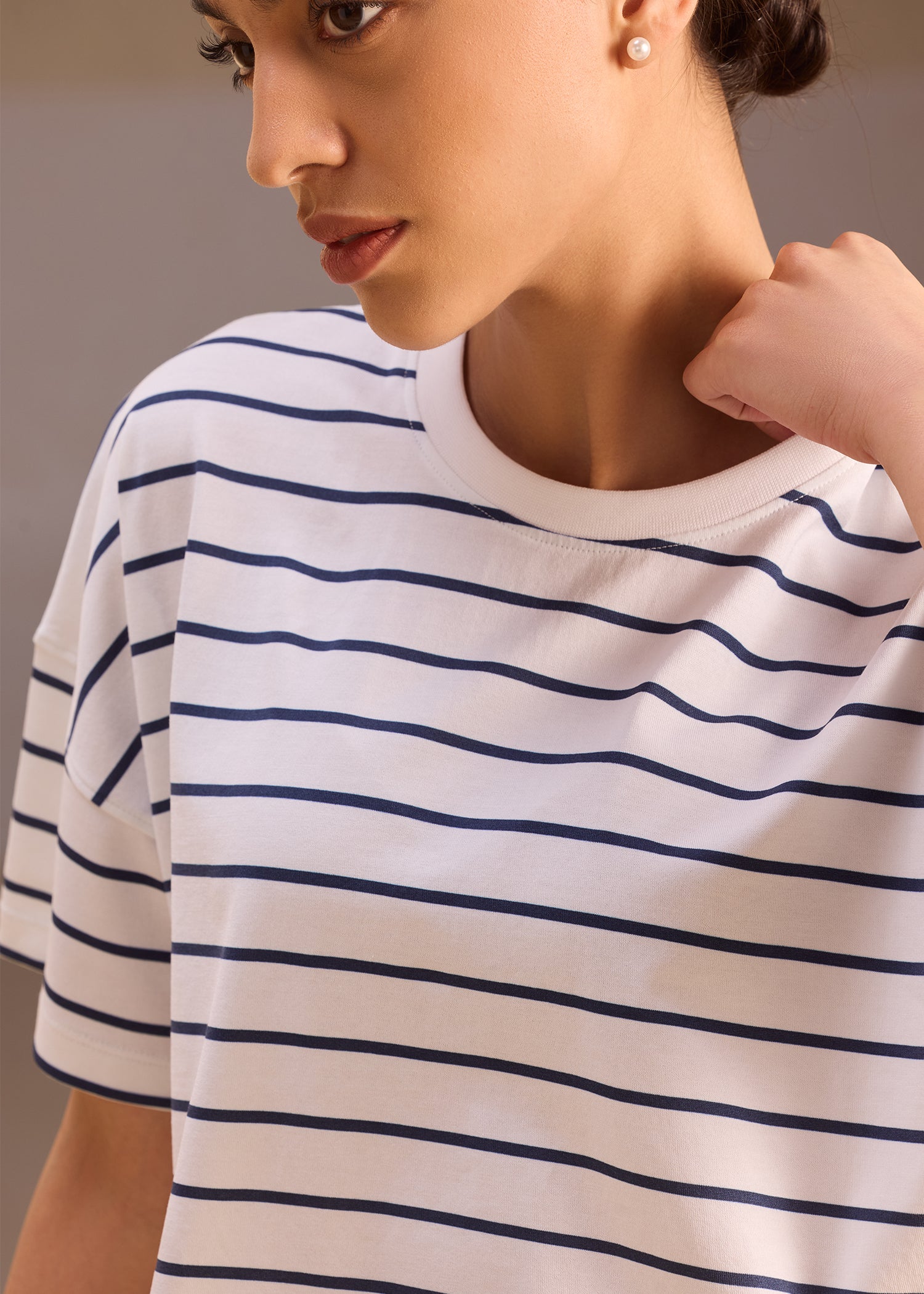 Striped Nautical Oversized Crop Tee